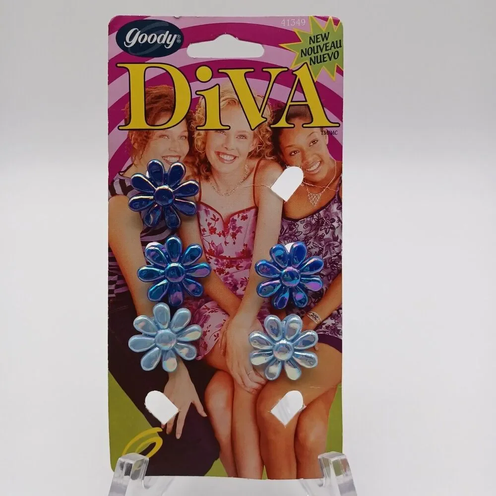 Vtg Y2K Goody Diva Hair accessories 5pc Flower Clips 1999 Iridescent 1 inch